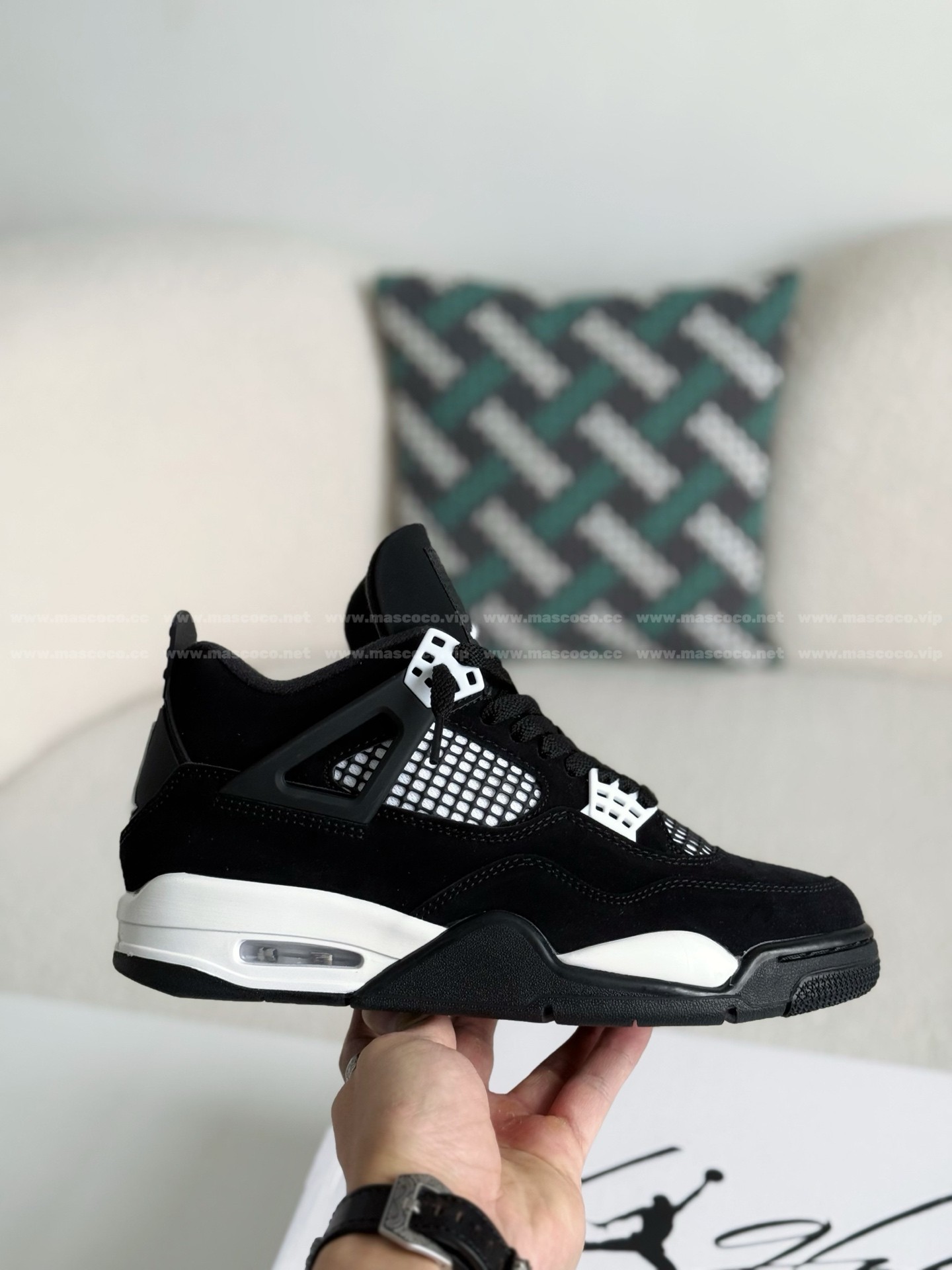 「#4328」Jordan Air Jordan 4 Retro "White Thunder" Leather Retro Basketball Shoes Black and White - 图片 6