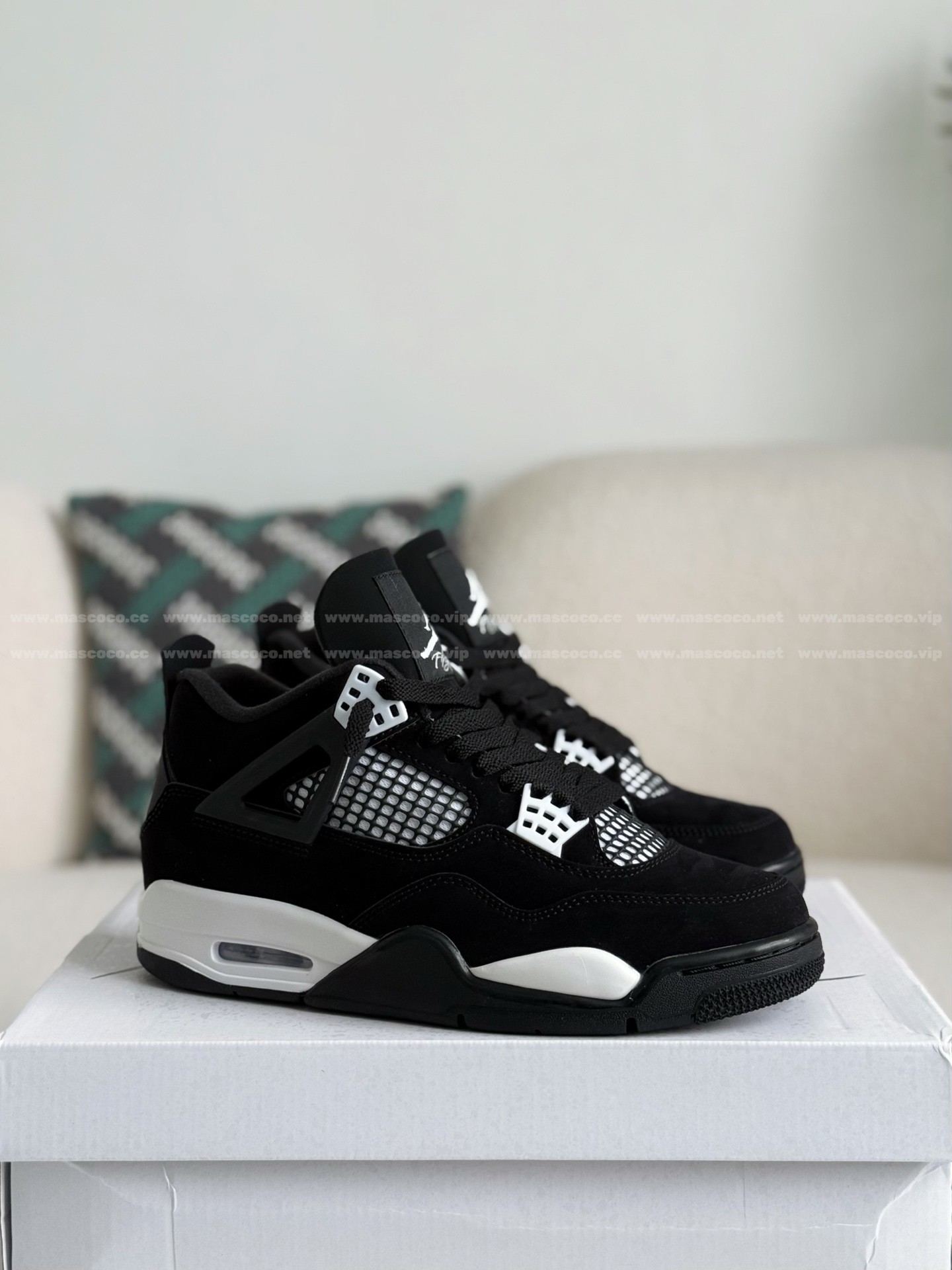 「#4328」Jordan Air Jordan 4 Retro "White Thunder" Leather Retro Basketball Shoes Black and White - 图片 2