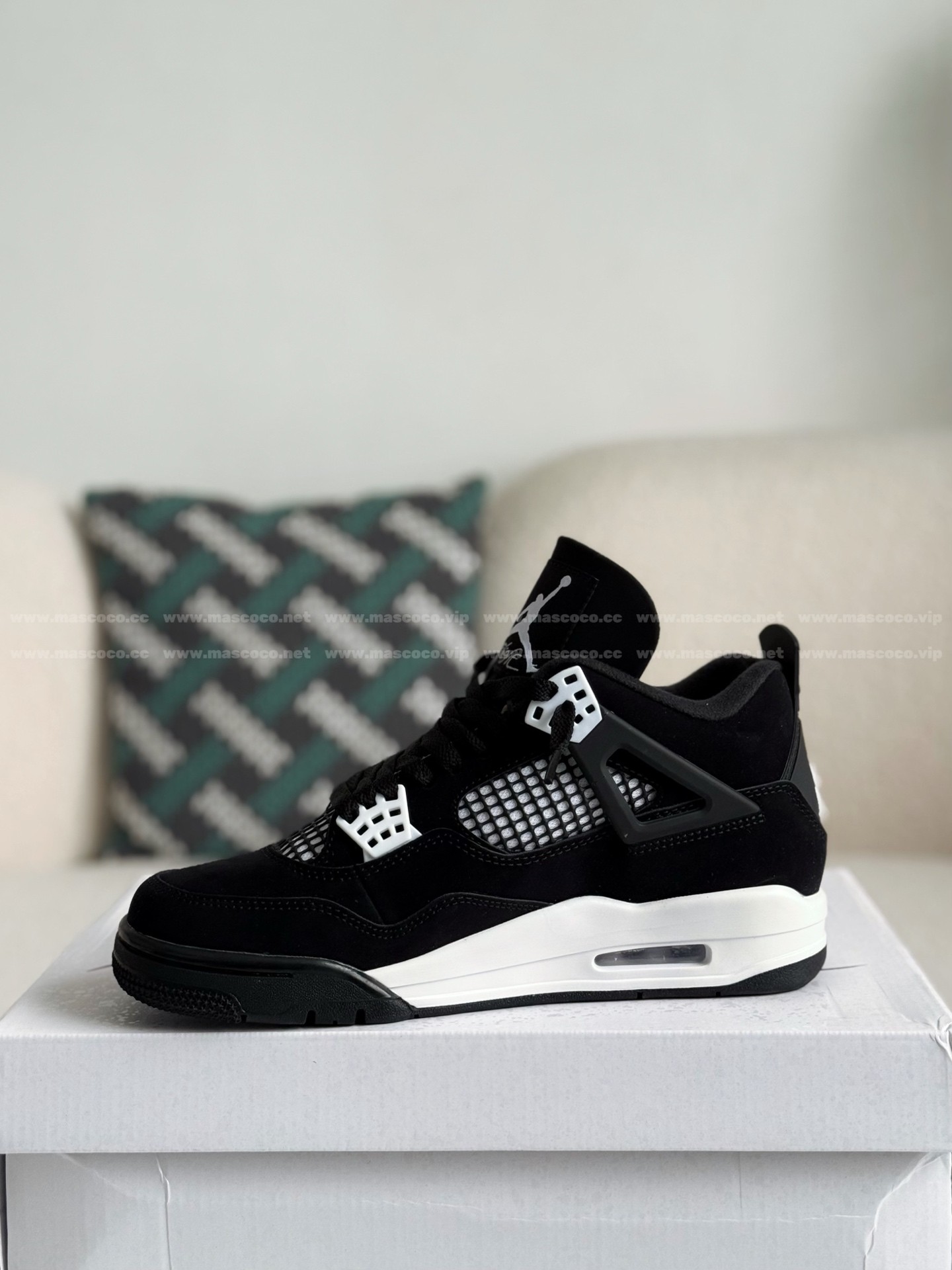「#4328」Jordan Air Jordan 4 Retro "White Thunder" Leather Retro Basketball Shoes Black and White - 图片 4