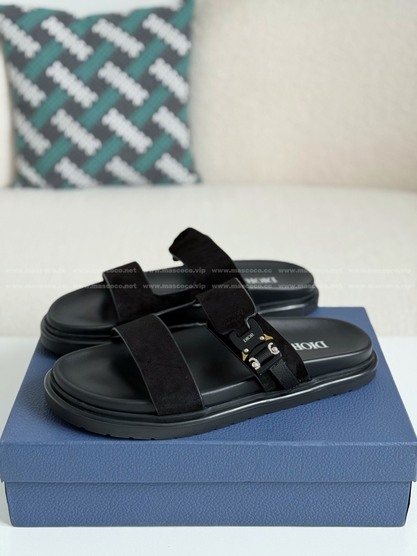 「#4517」Dior Aqua Faux Suede Slippers
