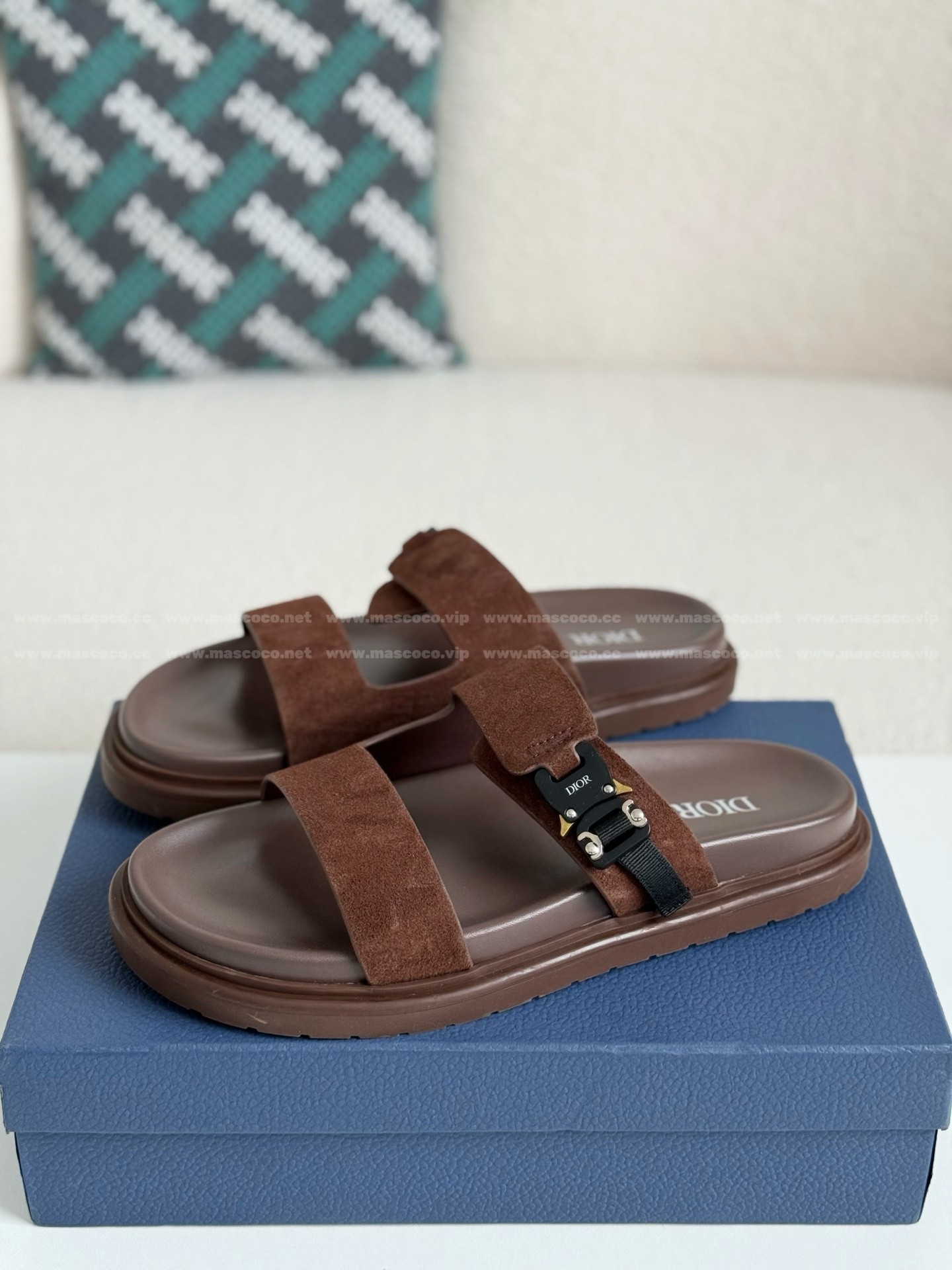 「#4518」Dior Aqua Faux Suede Slippers