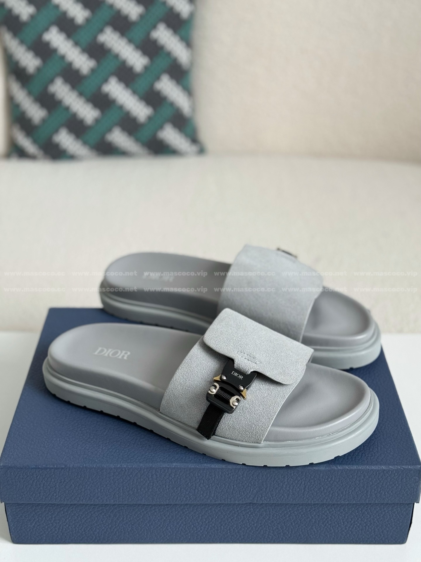 「#4523」Dior Aqua Faux Suede Slippers - 图片 2