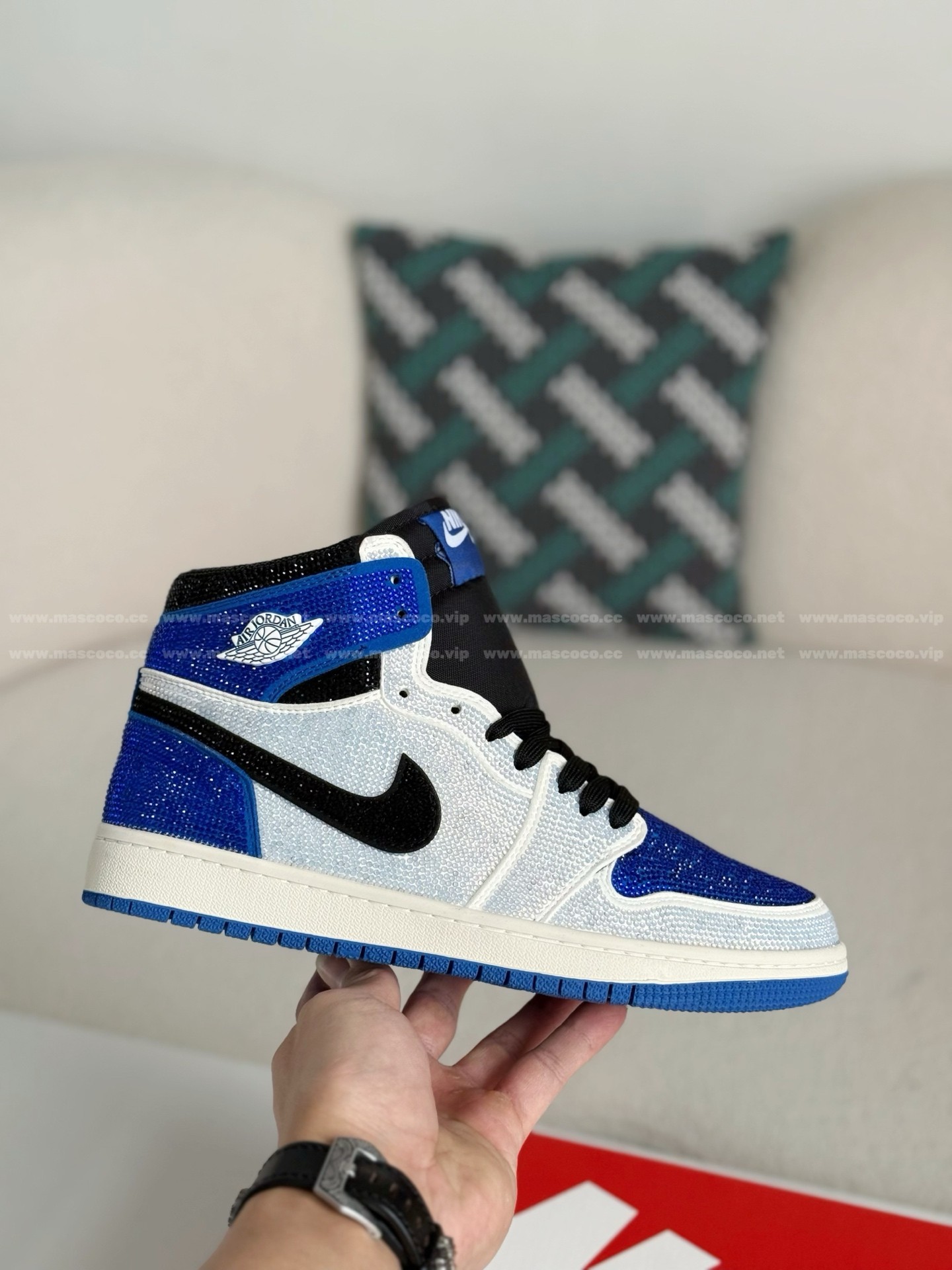 「#4558」Jordan 1 Hand-Set Rhinestones High Sneakers - 图片 6