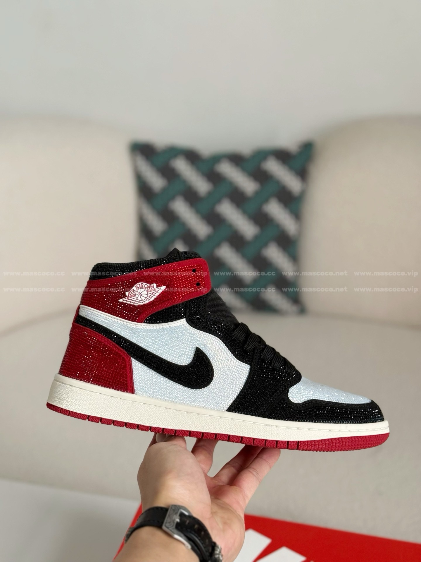 「#4560」Jordan 1 Hand-Set Rhinestones High Sneakers - 图片 6