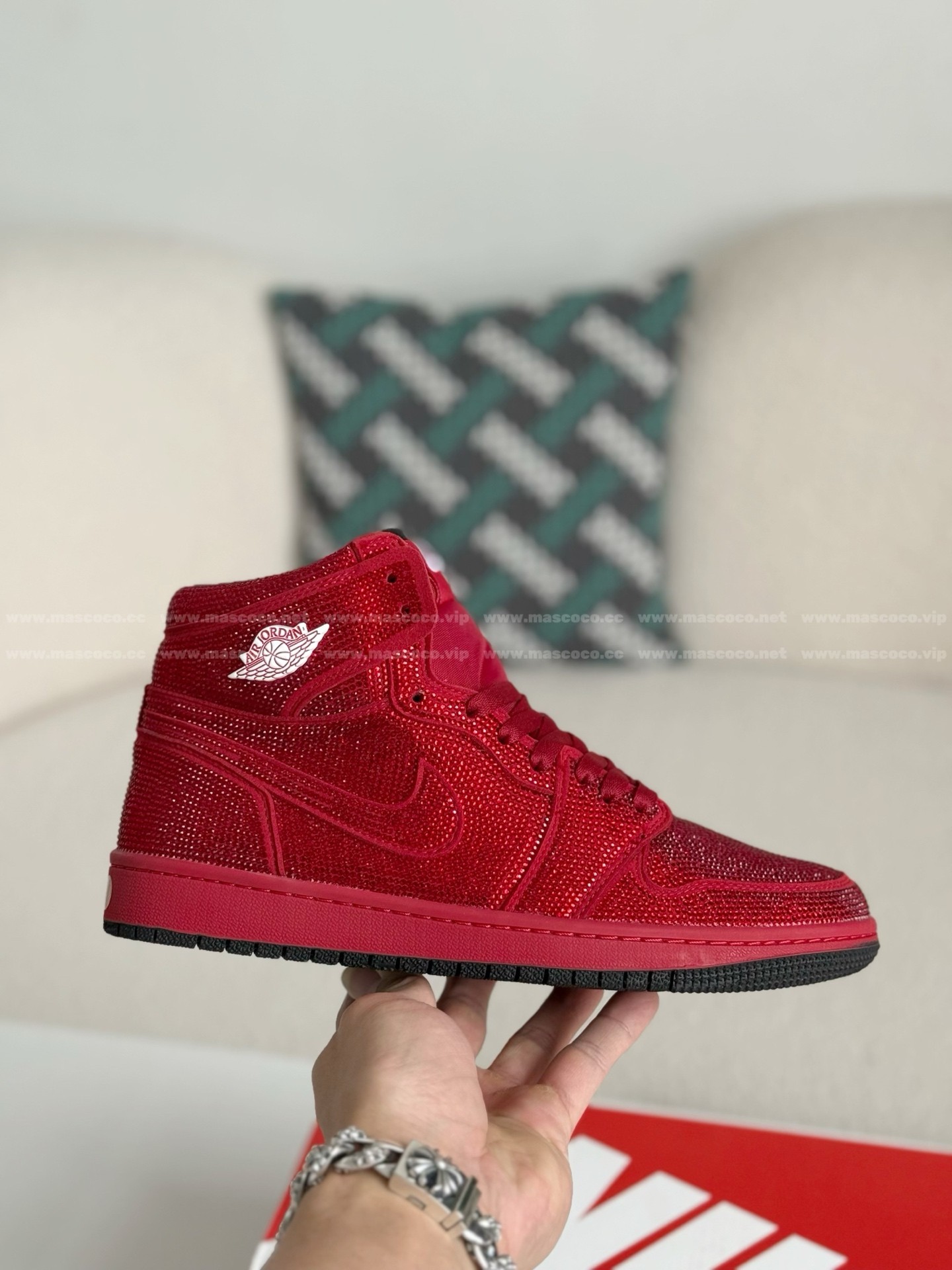 「#4579」Jordan 1 Hand-Set Rhinestones High Sneakers - 图片 6
