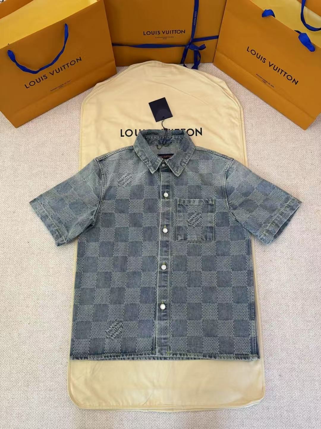 「#4743」LOUIS VUITTON FW25 checkerboard short-sleeved shirt