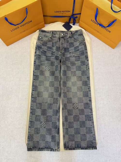 「#4744」LOUIS VUITTON checkerboard straight-leg jeans