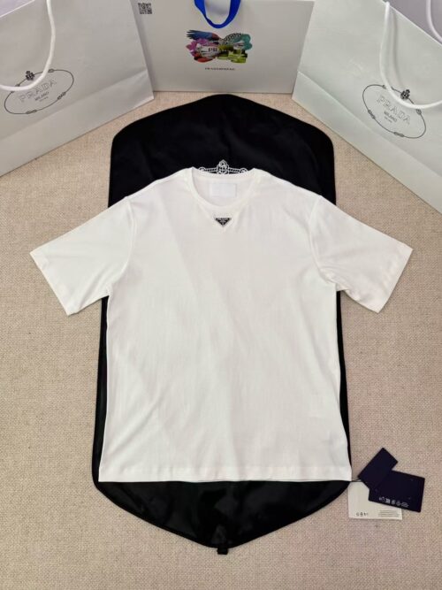 「#4795」PRADA triangle logo cotton short-sleeved