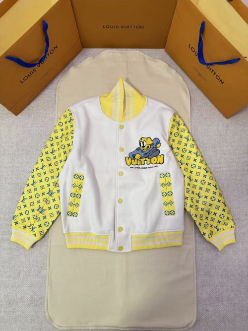 「#5422」LOUIS VUITTON Polka Dot Dog All-Purpose Embroidered Leather Sleeve Baseball Jacket