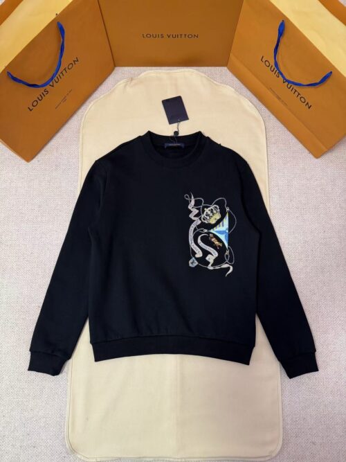 「#5424」LOUIS VUITTON Crown Embroidered Crew Neck Sweatshirt