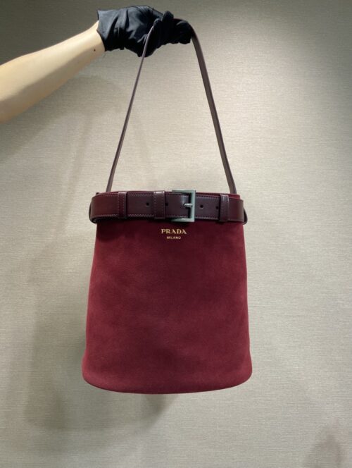 Prada - Buckle Suede Bucket Bag 1BE085