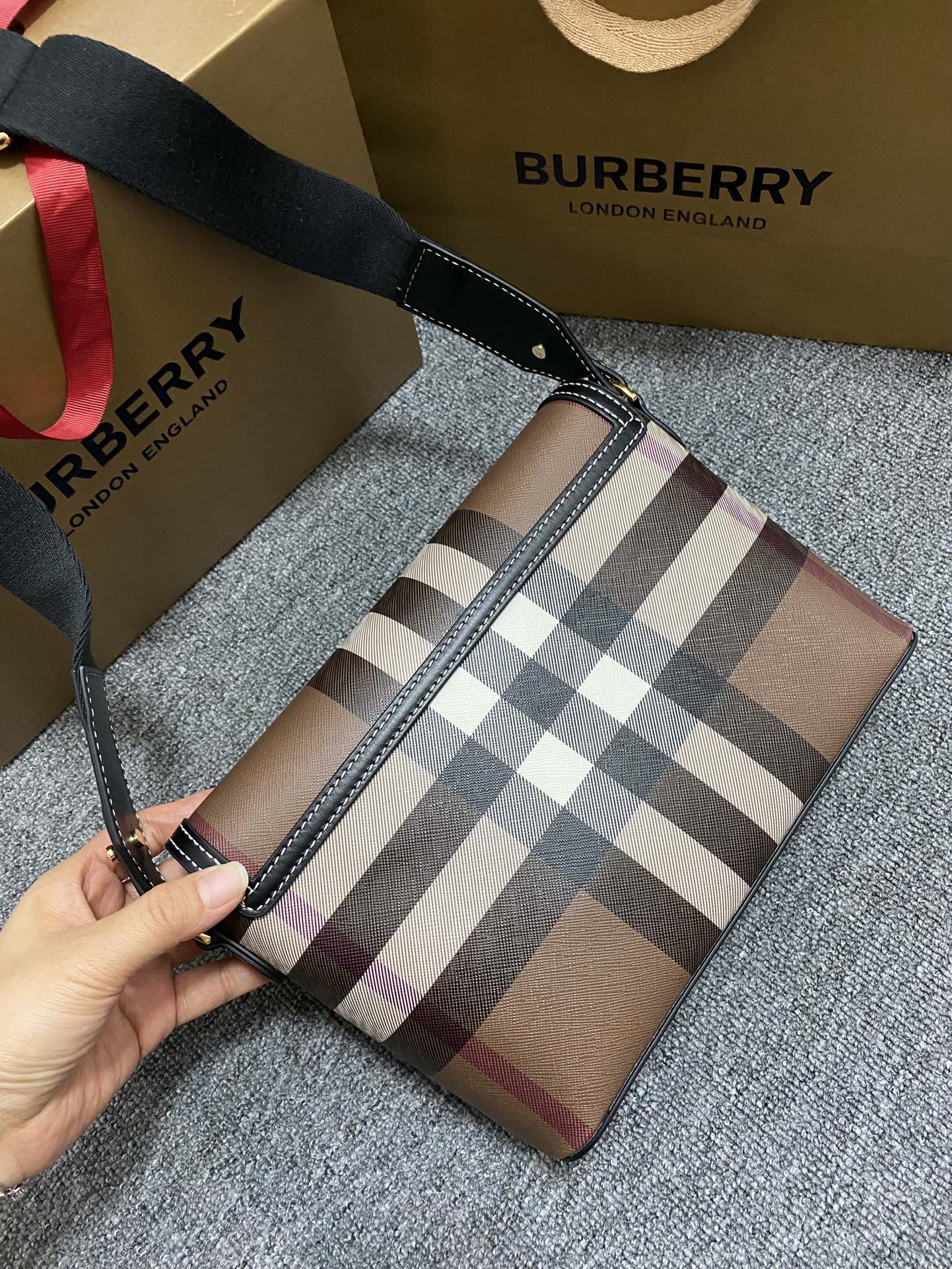 Burberry - Check - Check Leather Crossbody Bag - Image 7