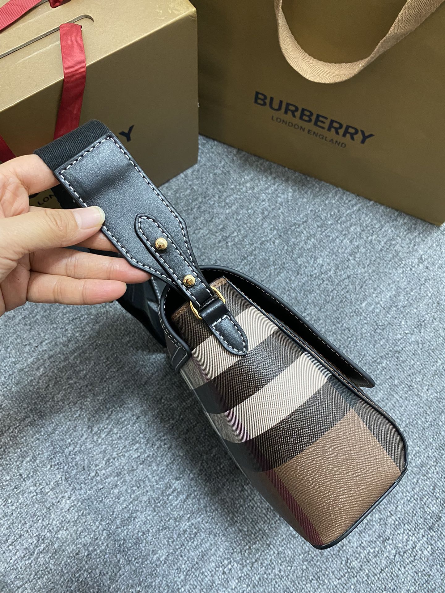 Burberry - Check - Check Leather Crossbody Bag - Image 8